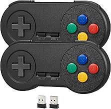 2 Pack 2.4GHz Wireless USB SNES Controller, MODESLAB Super NES Classic PC Gamepad Compatible for PC Windows MAC iOS Liunx Raspberry Pi