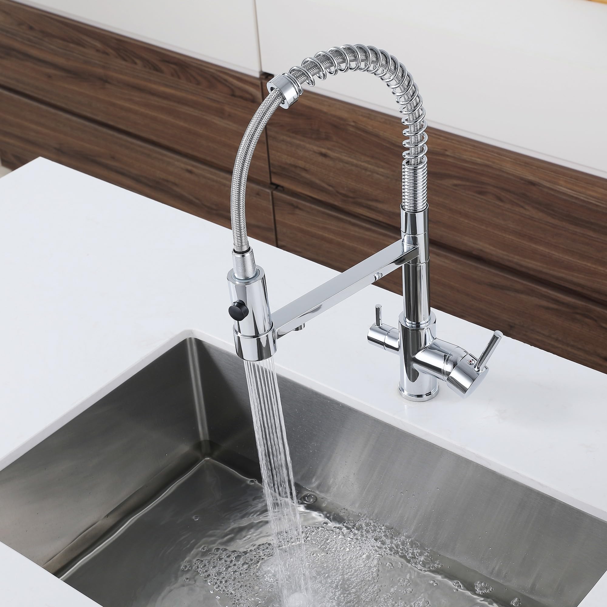 Rubinetto Da Cucina A 3 Vie In, Girevole A 360°, 3 in 1 Per Filtro Dell'Acqua, Rubinetto Cucina Con Doccetta Estraibile (Chrome)