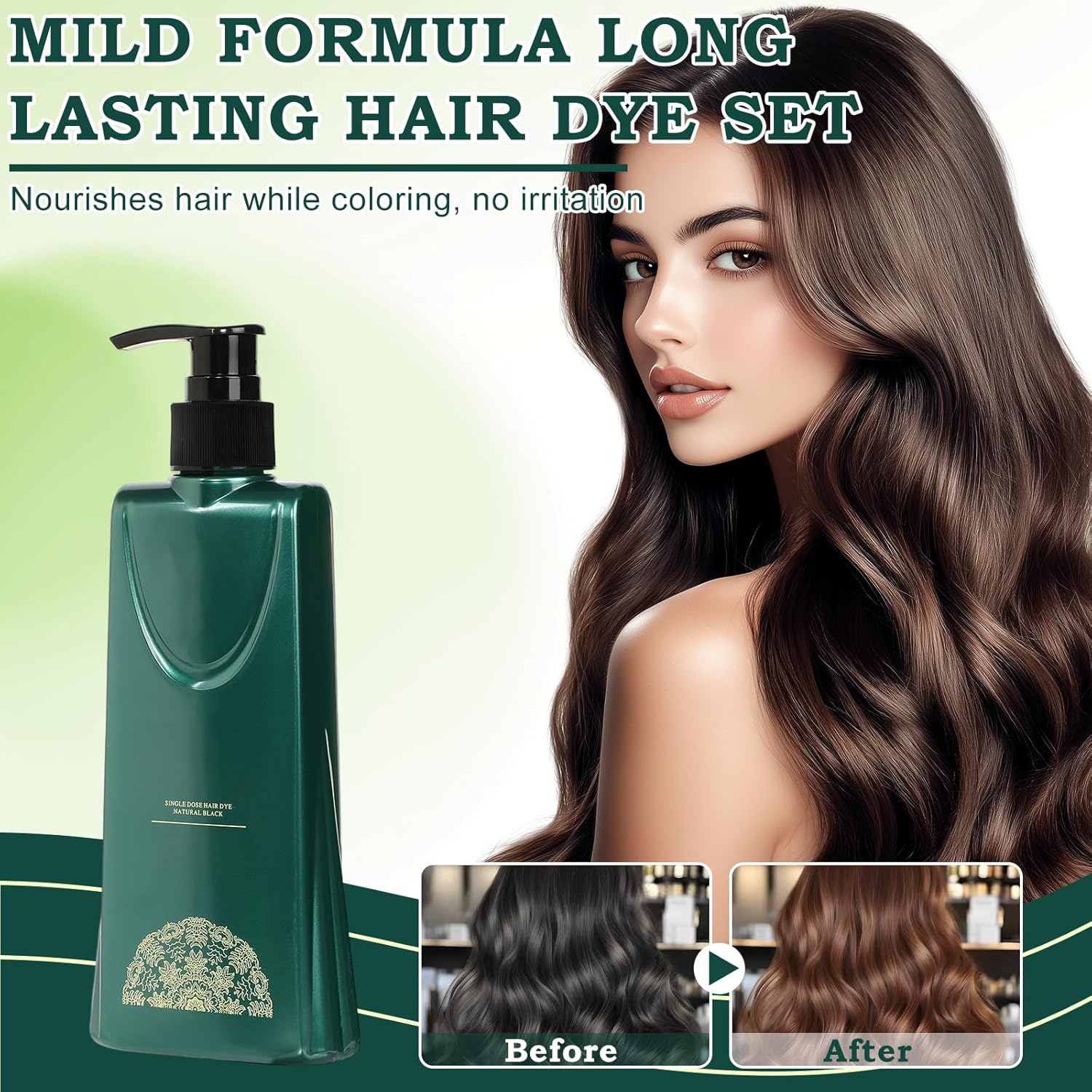 Mild Formula Long Lasting Hair Dye Set,Nourishing Plant-Based Hair Color Dye Cream,Plant Single Dose Dye,Plant Extracts Shampoo, for Gray Coverage (Light Black) - Image 2