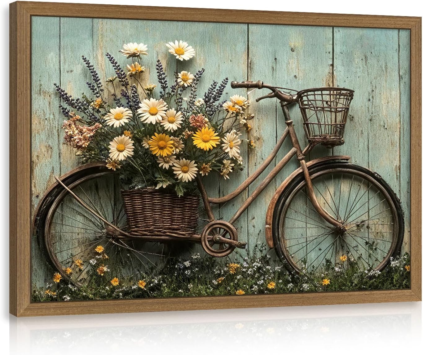 Clicyre Farmhouse Bathroom Wall Art, Rustic Daisy Mason Jar Canvas Print, Country Inspirational Quote Floral Wall Decor for Bathroom Laundry Room Powder Room Wood Framed 16x24 Inch