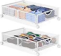 Vista 9 de Yecaye Almacenamiento debajo de la cama con ruedas, paquete de 4 cajones organizadores de almacenamiento de zapatos debajo de la cama, sin Negro