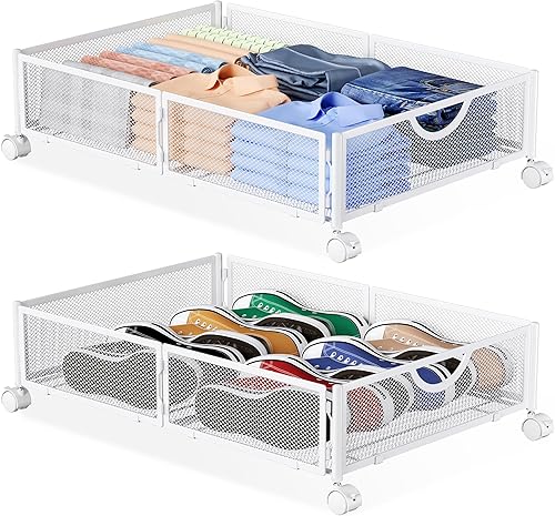 Miniatura 9 de Yecaye Almacenamiento debajo de la cama con ruedas, paquete de 4 cajones organizadores de almacenamiento de zapatos debajo de la cama, sin