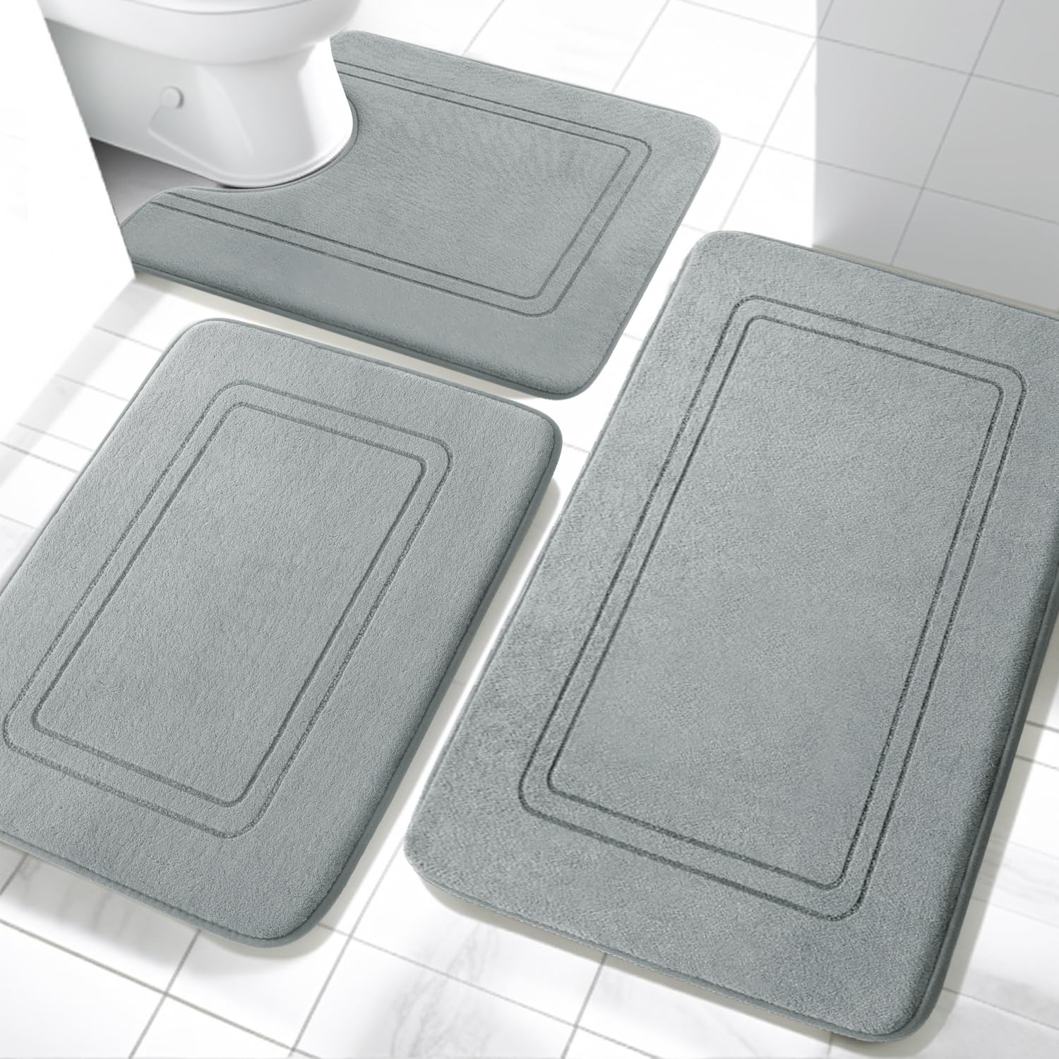 YIHOUSE Memory Foam Bath Mat Set Non Slip Bath Mats for Bathroom Super Soft and Water Absorbent Bath