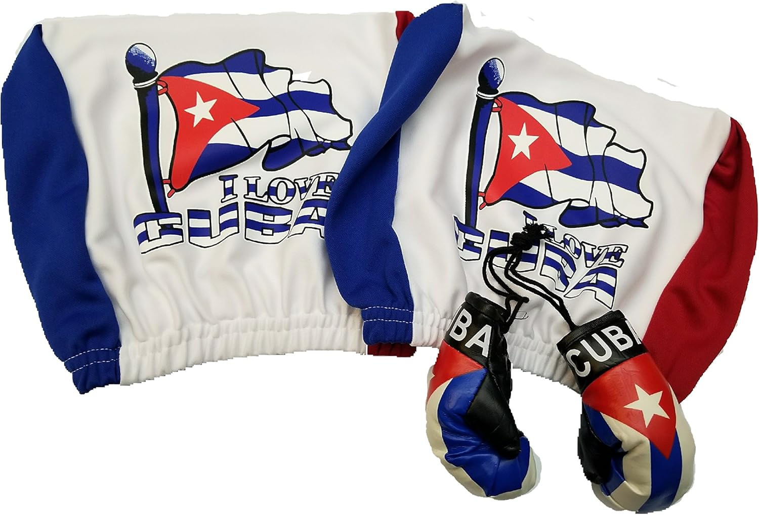 4pcs Cuba Headrest Cover Flag Fit for Cars Vans Trucks-Sold by a Pairs w/ Cuban boxing gloves