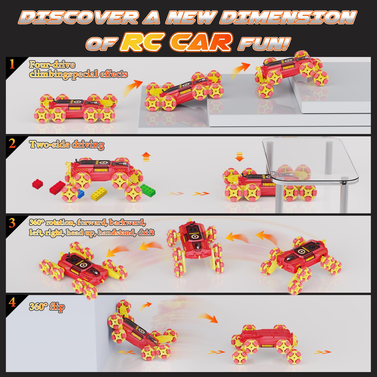 8WD Remote Control Stunt Car - Gesture Sensing RC Toy for Kids Ages 8+, 2.4Ghz Hand Controlled With Spray, Light & Sound, 360 Rotating Transform Drift Climbing Racing