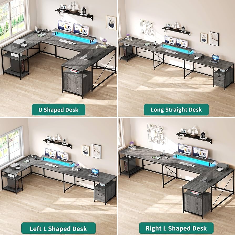 Mayitaです。デスク Amazon.com: YITAHOME U Shaped Desk with Power Outlets & LED