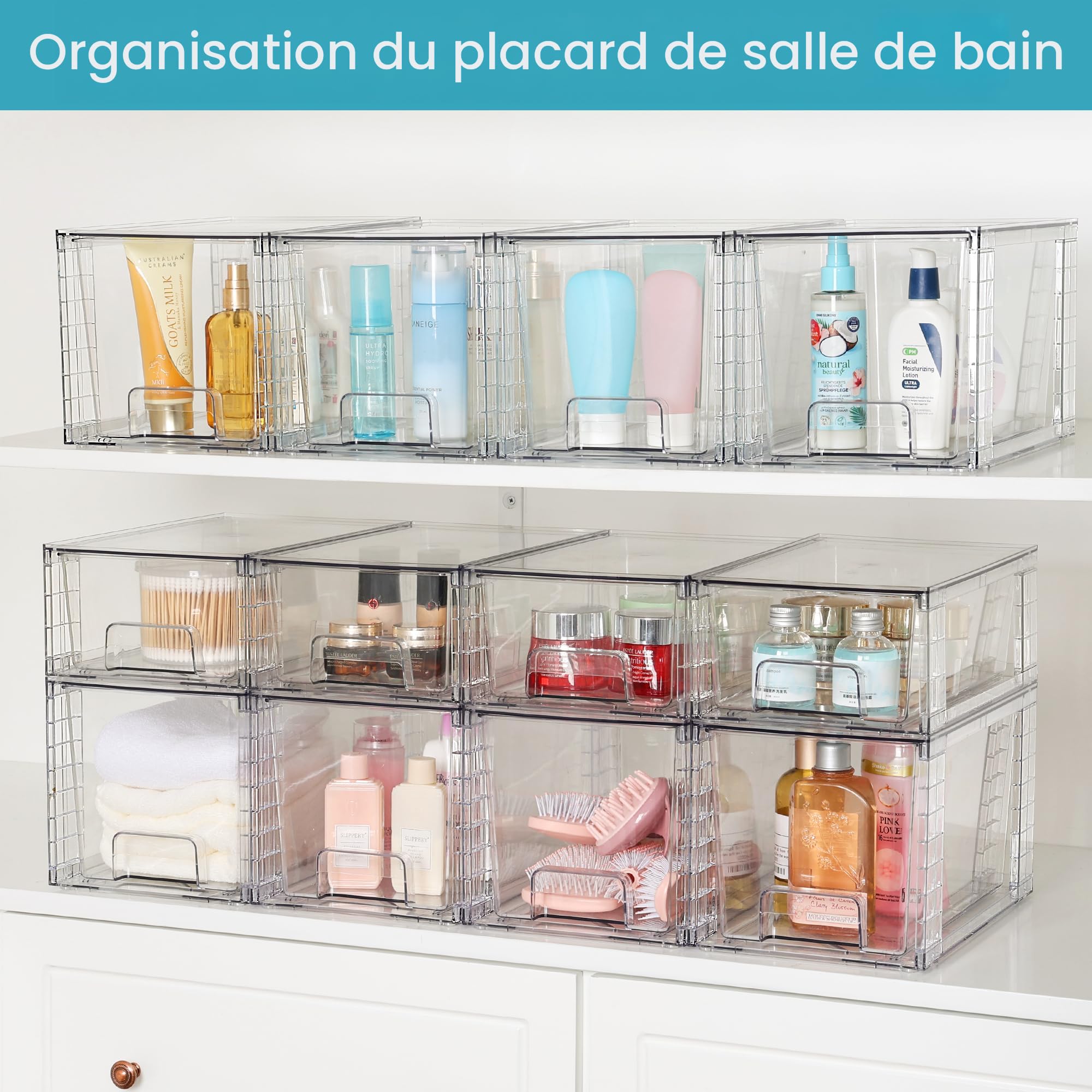 4 Tiroirs De Rangement Empilables En Acrylique Transparent - Pour Salle De Bain, Cuisine, Placard - Facile à Monter