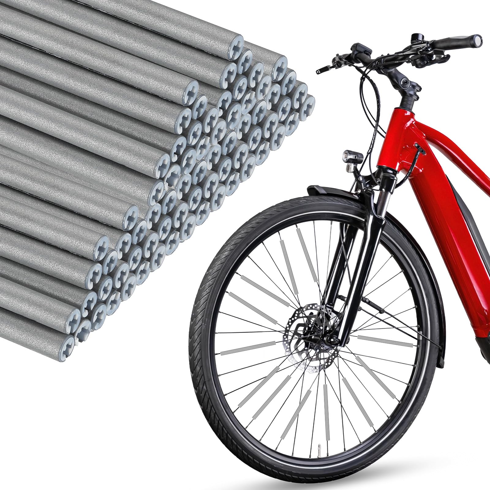 VIAPUICE Bike Reflective Spoke Skins 48Pcs - Grey Bicycle Wheel Reflector Tube, Reflective Spoke Covers for Bike & Motorcycle Night Riding Safety Wheel Decoration