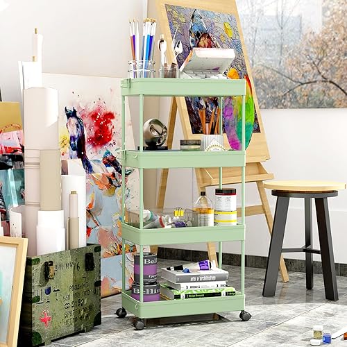 Miniatura 23 de Spacekeeper - Carro de almacenamiento de 4 niveles, organizador de estantería móvi,l para cocina, baño, lavandería, Blanco Blanco,Gris,Negro