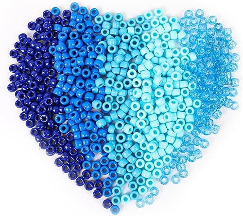 Quefe 1200 cuentas de pony de 0.236 x 0.325 pulgadas a granel, 5 estilos de cuentas de pony azules para hacer pulseras, cuentas Kandi, cuentas de
