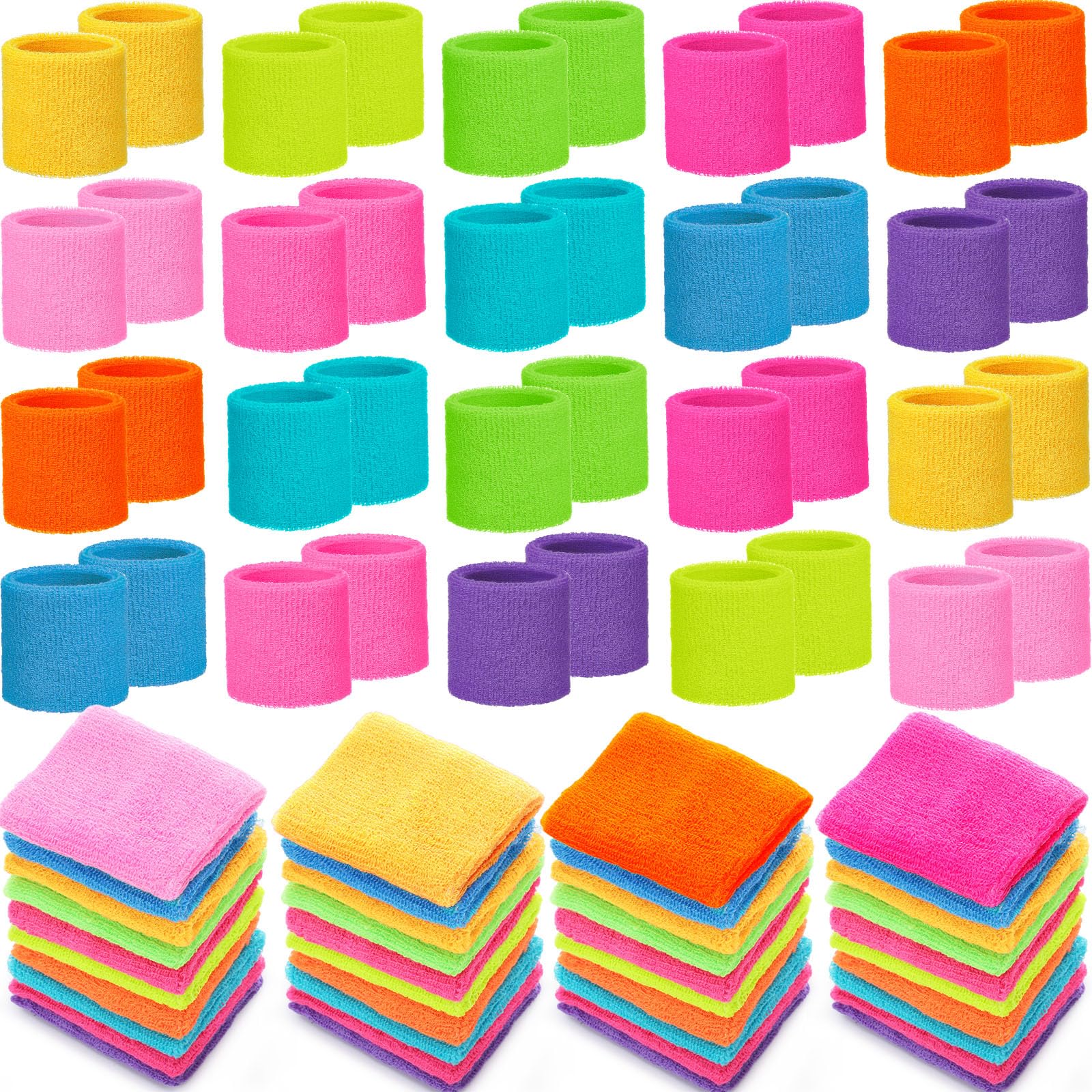 60 Pcs Wristband Bulk Sweatband Neon 80s Sports Thick Cotton