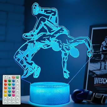 Wrestling Night Light, Wrestler Gifts, Wrestler 3D Illusion Lamp with 16 Colors Changing, Remote Control and Dimmable, Kids Boys Girls Room Decoration, Holiday Xmas Gifts