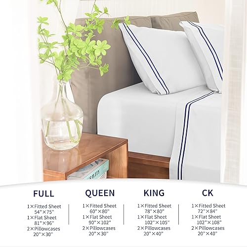 Miniatura 5 de subrtex Juego de sábanas tamaño matrimonial juego de sábanas de 4 piezas de enfriamiento suave sin arrugas y fundas de almohada con bolsillos