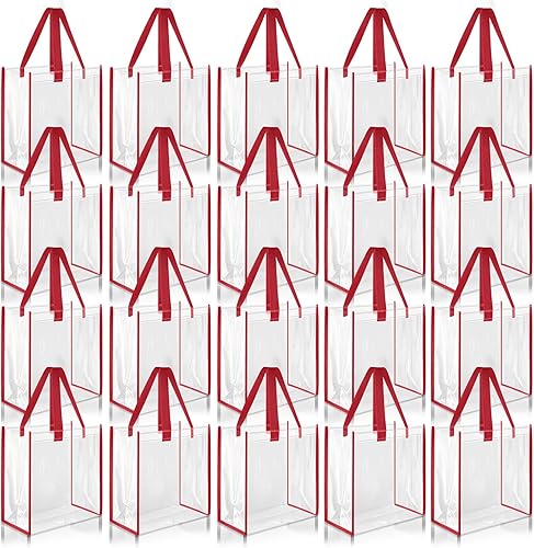 Miniatura 8 de Paterr Paquete de 20 bolsas de plástico transparentes de 10 x 10 x 4 pulgadas, bolsa de regalo aprobada por estadios con asas para mujeres,