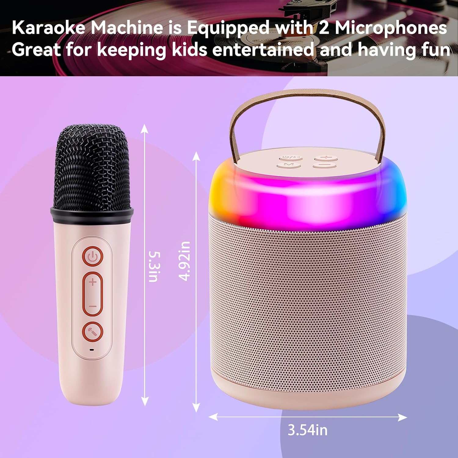 Newest Mini Karaoke Machine,Portable Bluetooth Speaker with 2 Wireless Microphones for Kids Adults, Songs Toys for Boys and Girls Birthday Gifts Home Party Indoor Outdoor Activities (Pink)