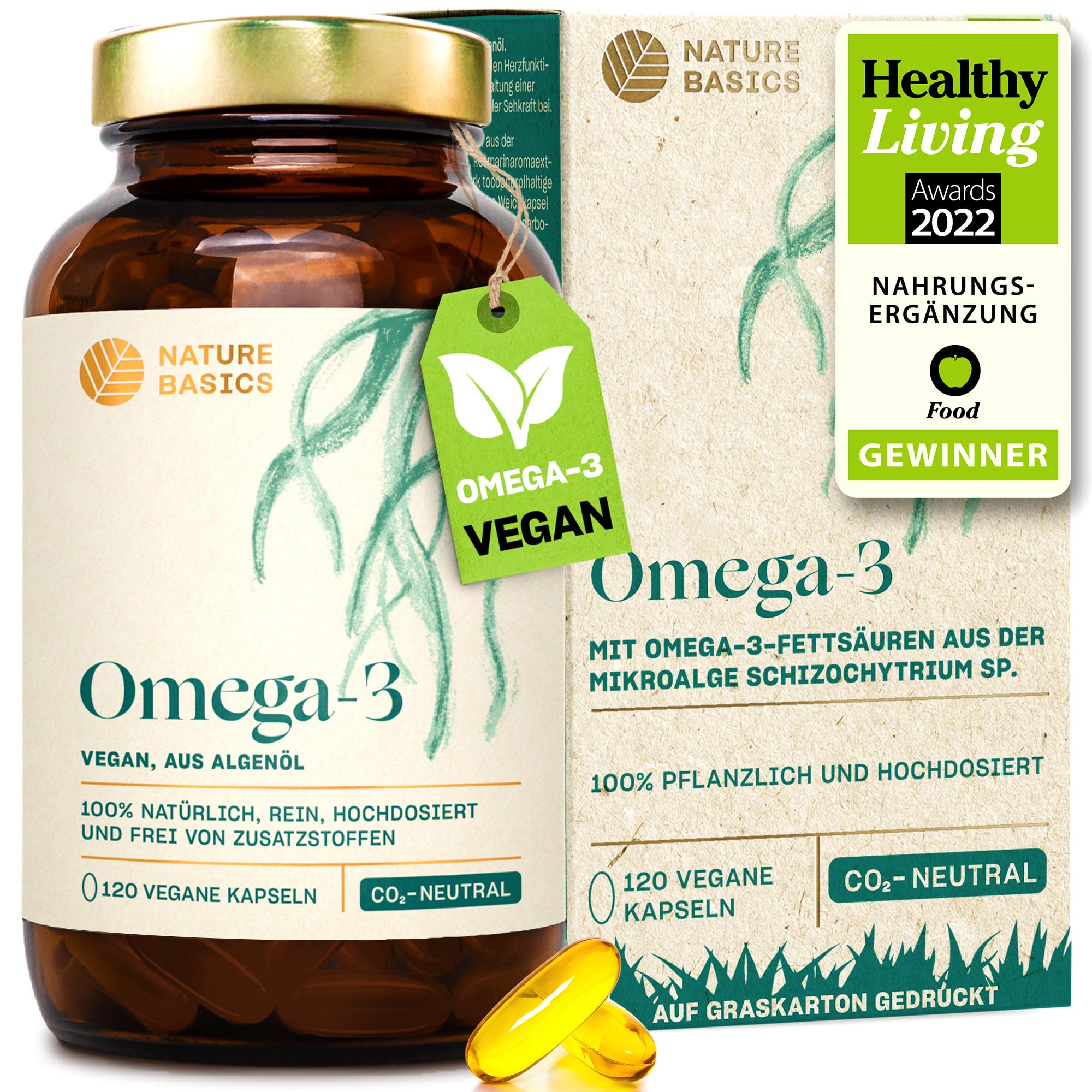 Veganes Omega 3 aus Algenöl | 120 hochdosierte Kapseln für 4 Monate | Nur 1 Kapsel täglich | laborgeprüft auf Reinheit