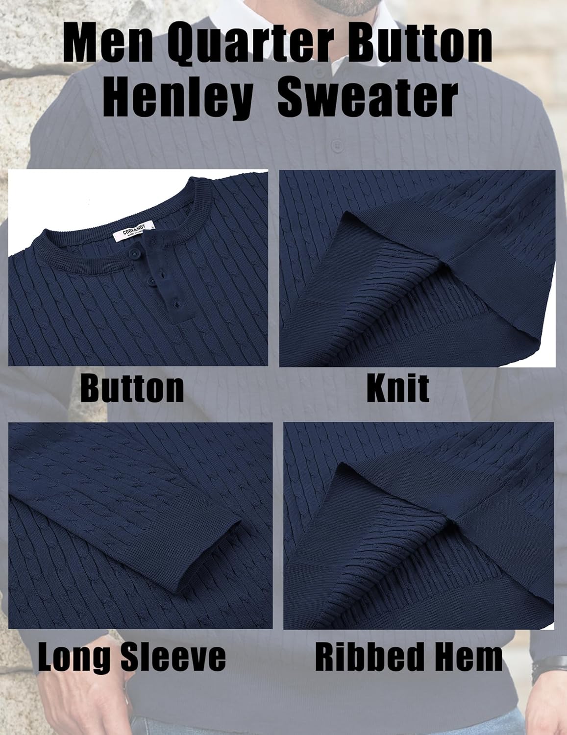 COOFANDY Men's Knit Henley Sweater Long Sleeve Button Down Fall Sweaters and Pullovers