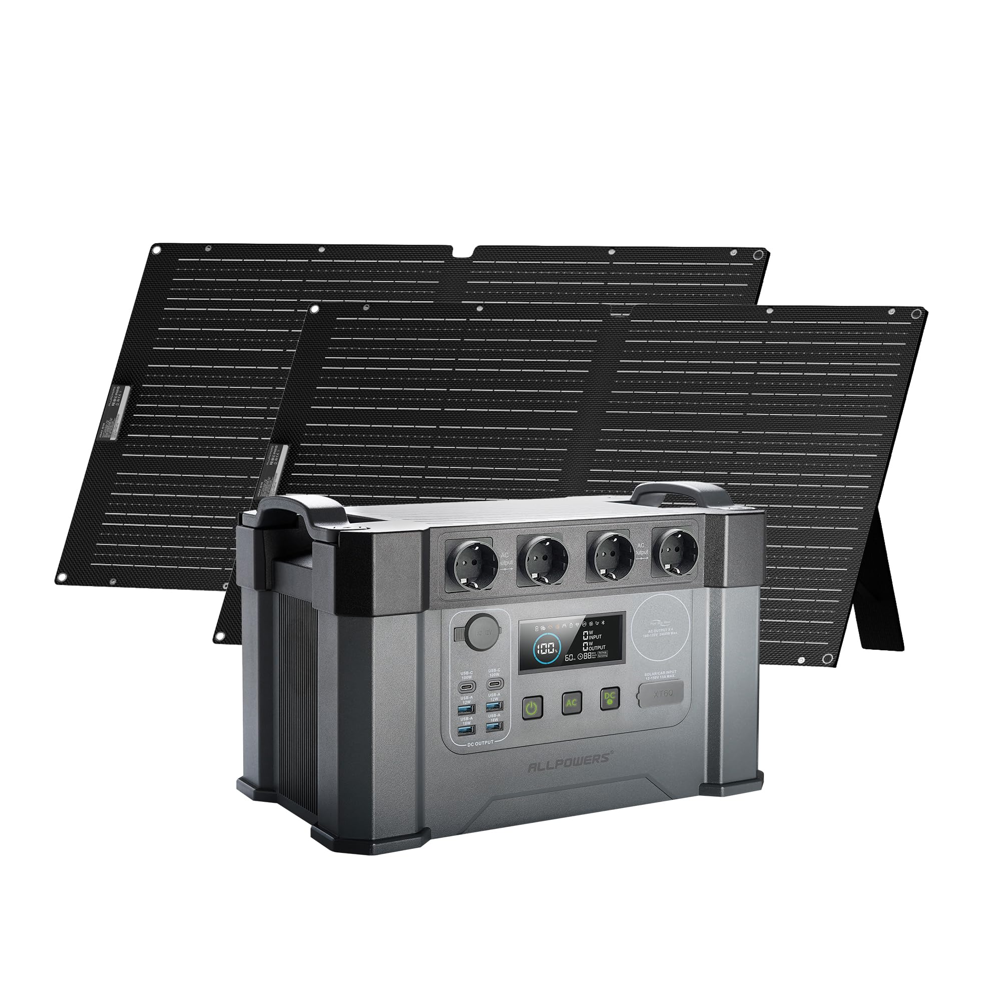 ALLPOWERS S2000 PRO Przenośna Stacja Zasilania, 1520Wh LiFePO4, 2400W AC/100W USB-C, Generator Solarny, Do Kempingu, Podróży i Awarie Zasilania (S2000 PRO+SE100)