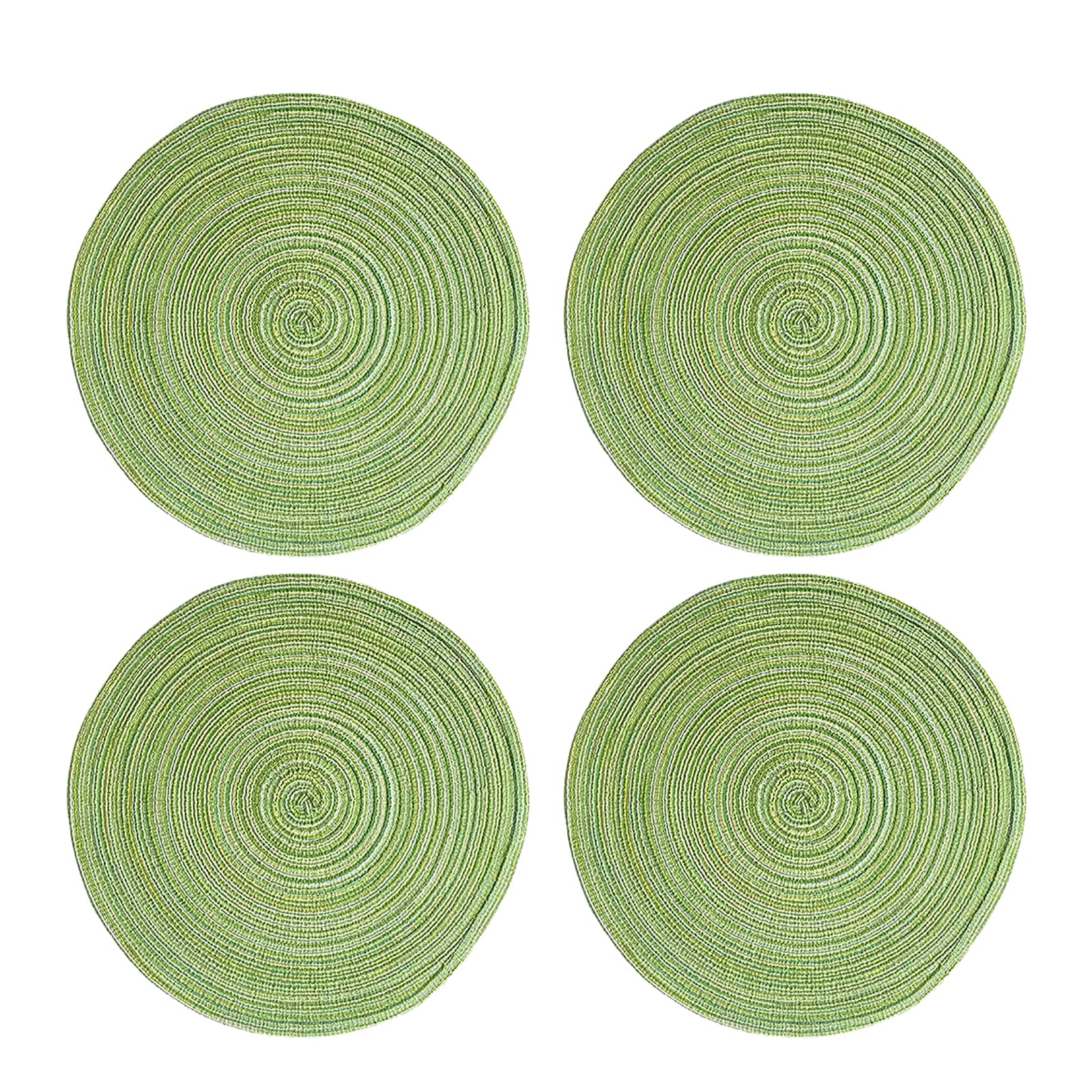 Set of 4 Placemats Washable Round, Round Placemats Blue Woven, Dirt-repellent, Heat-resistant (Green-M-30CM)