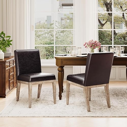 Miniatura 2 de Juego de 2 sillas de comedor de madera, modernas sillas de comedor tapizadas de cuero, sillas auxiliares de cocina, silla de cena de granja con