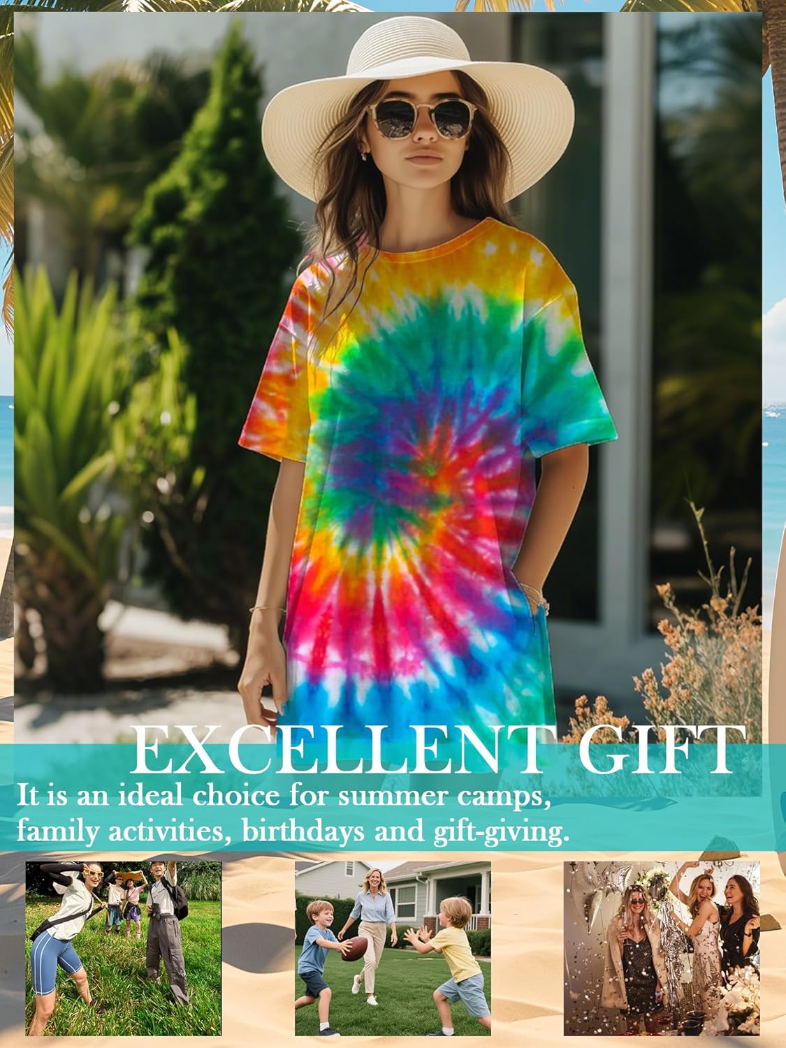 Silkfly 3 Pcs Tie Dye Dress Kit for Women Plus Size, Beach White Cotton T-Shirt for DIY, Loose Fit Summer Casual Dress (XXX-Large)