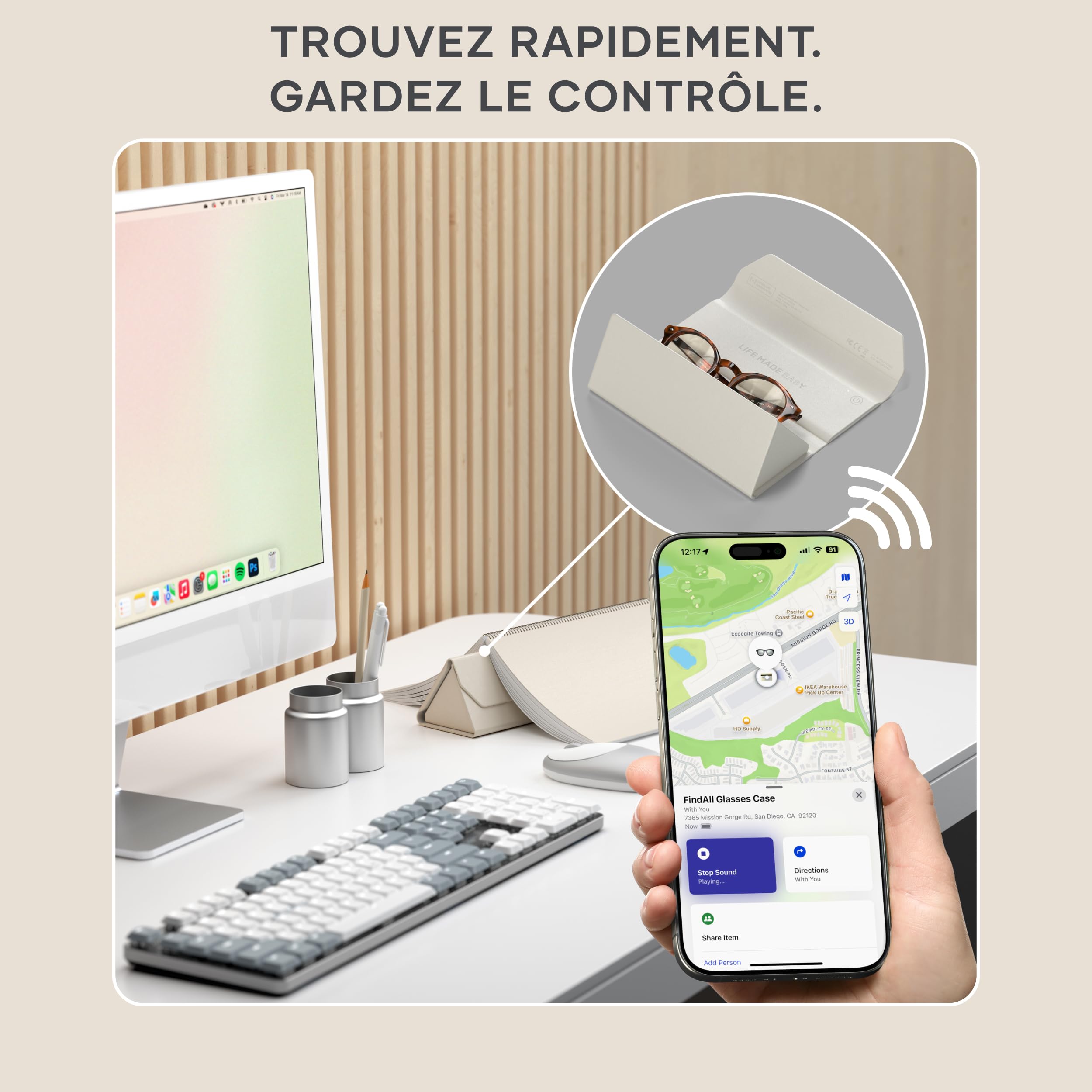 Satechi FindAll Étui Intelligent pour Lunettes Compatible Apple Find My, Pliable, Charge Sans Fil pour Lunettes XR/AR