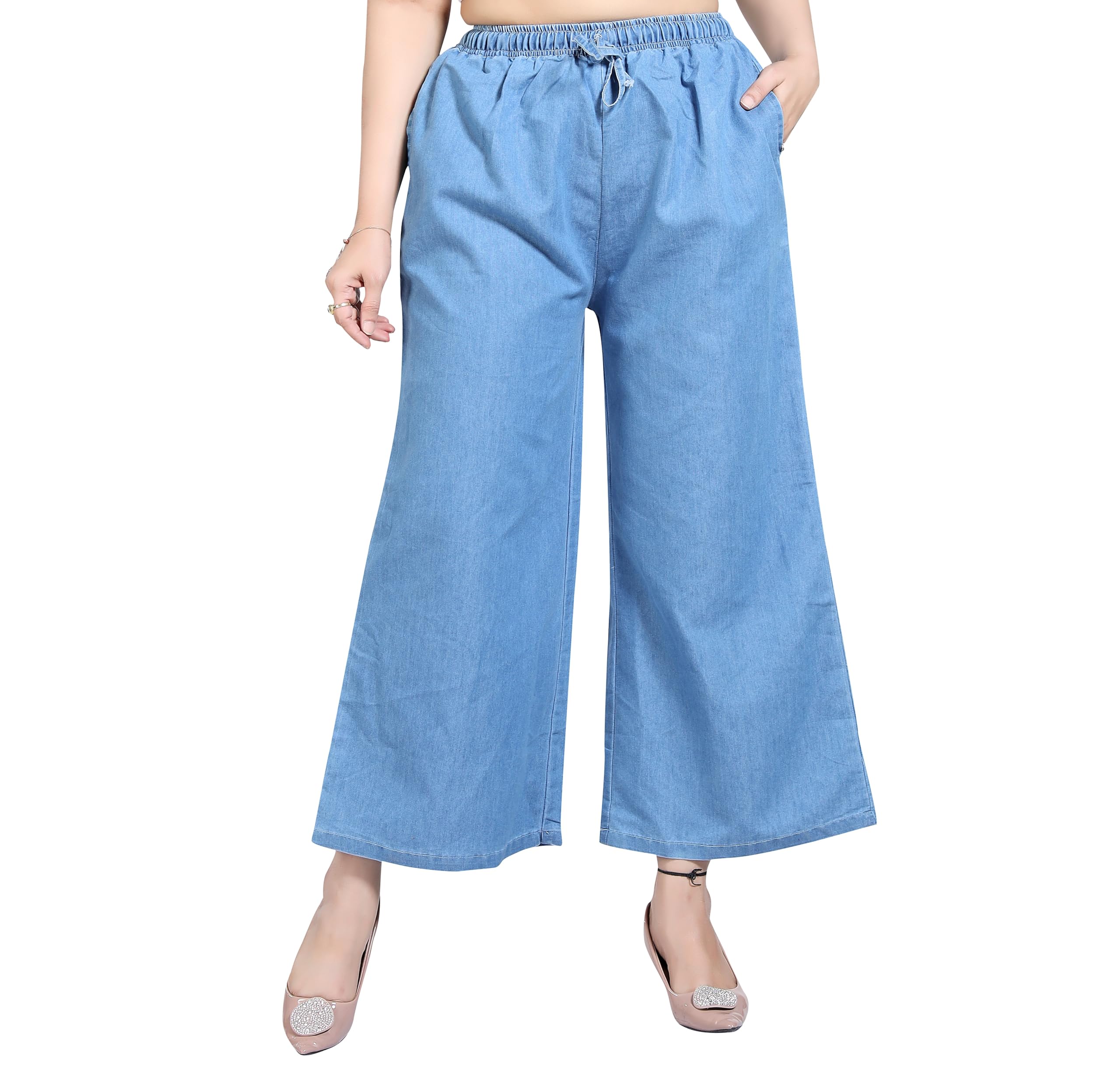 benkils Women's Denim Cotton Blend Mid RIS Regular Fit Palazzo Pants - Available Size - M, L, XL, 2XL, 3XL,4XL, 5XL, 6XL-picture-13