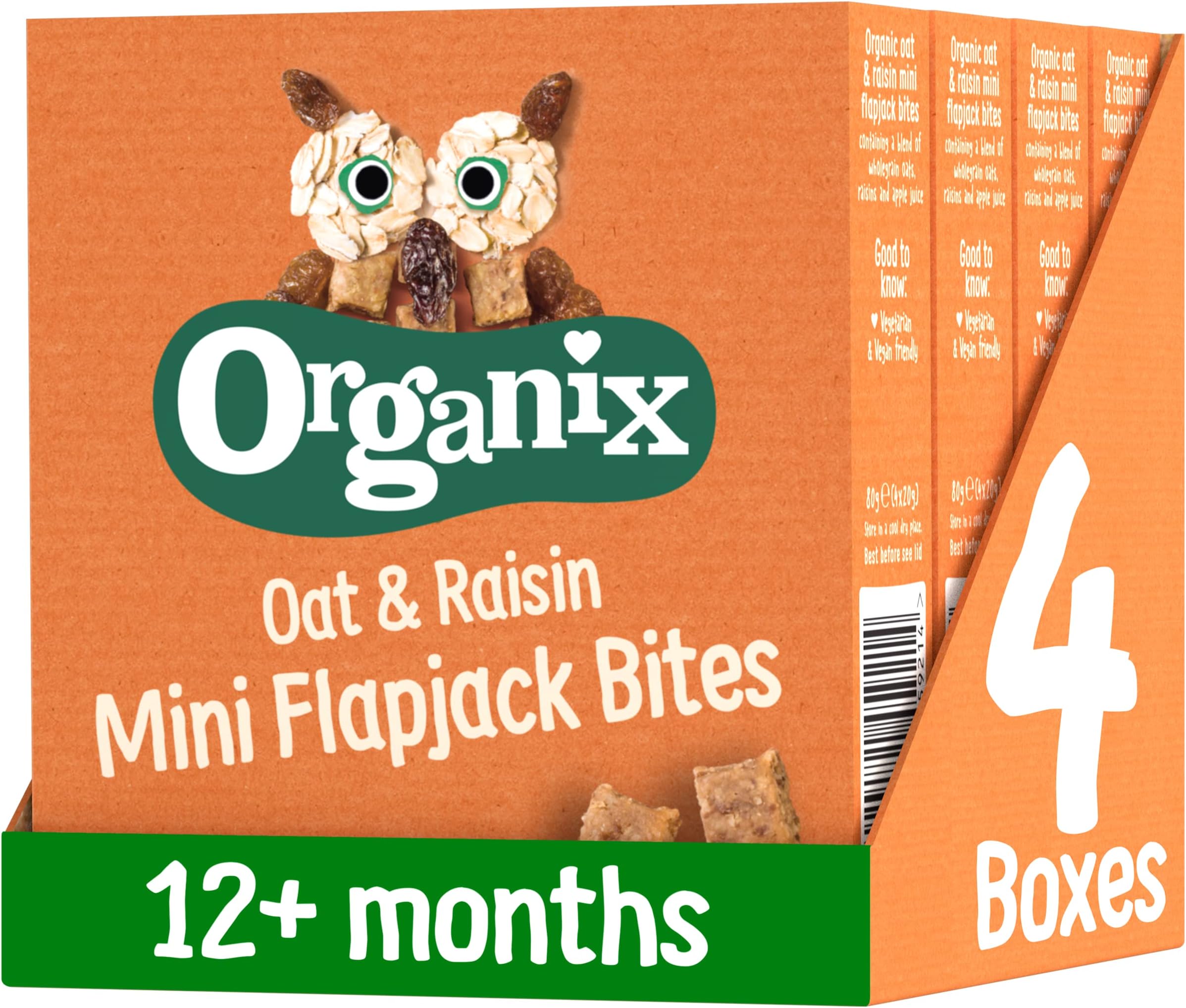Organix Mini Organic Oat & Raisin Flapjack Toddler Snacks 12+ Months 4x20g (Pack of 4)