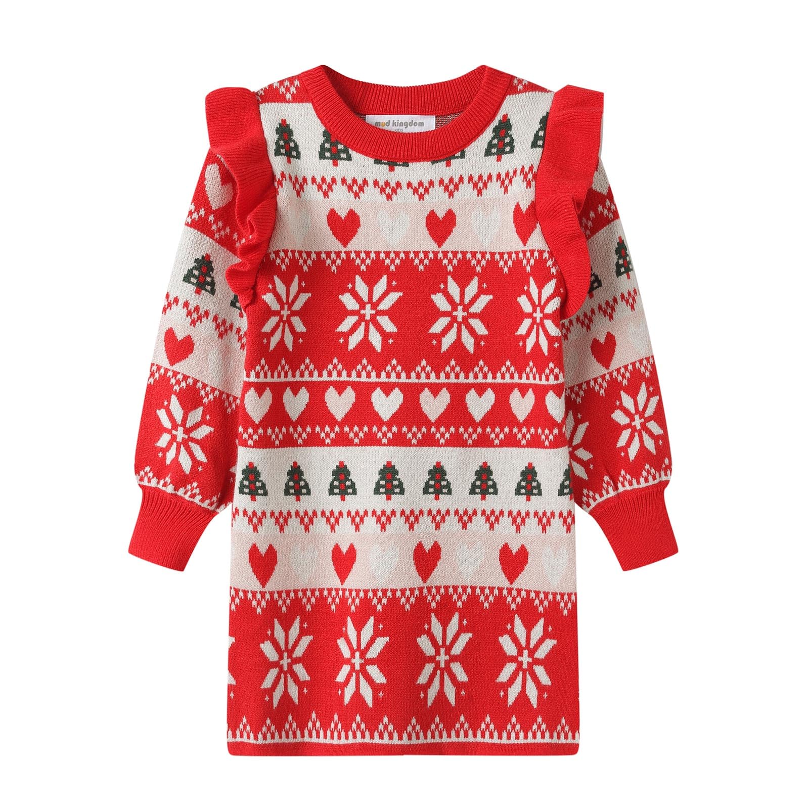 Mud Kingdom Girls Sweater Dress Knit Long Sleeve Ruffle Dress