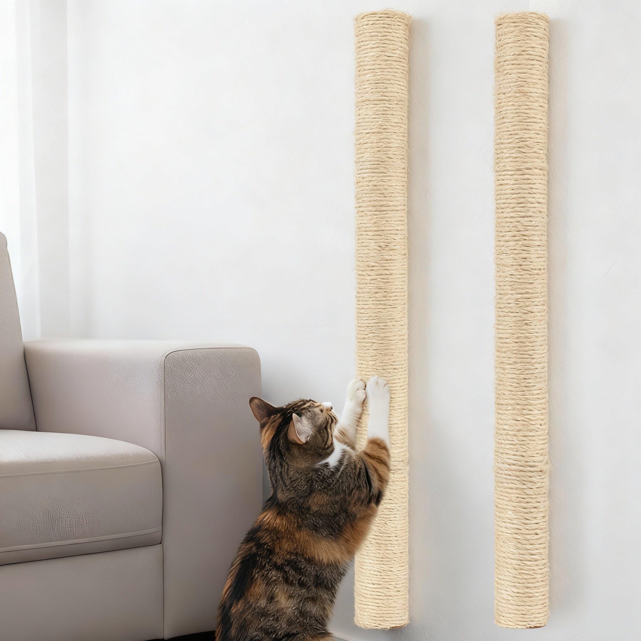 AceOrbit 2 Pcs 30" Wall Mounted Cat Scratching Post for Large Cats, Wall Mounted Sisal Scratching Post, Furniture for Indoor Cats Climb Stretch Play, Tall and Sturdy Cat Climbing Pole