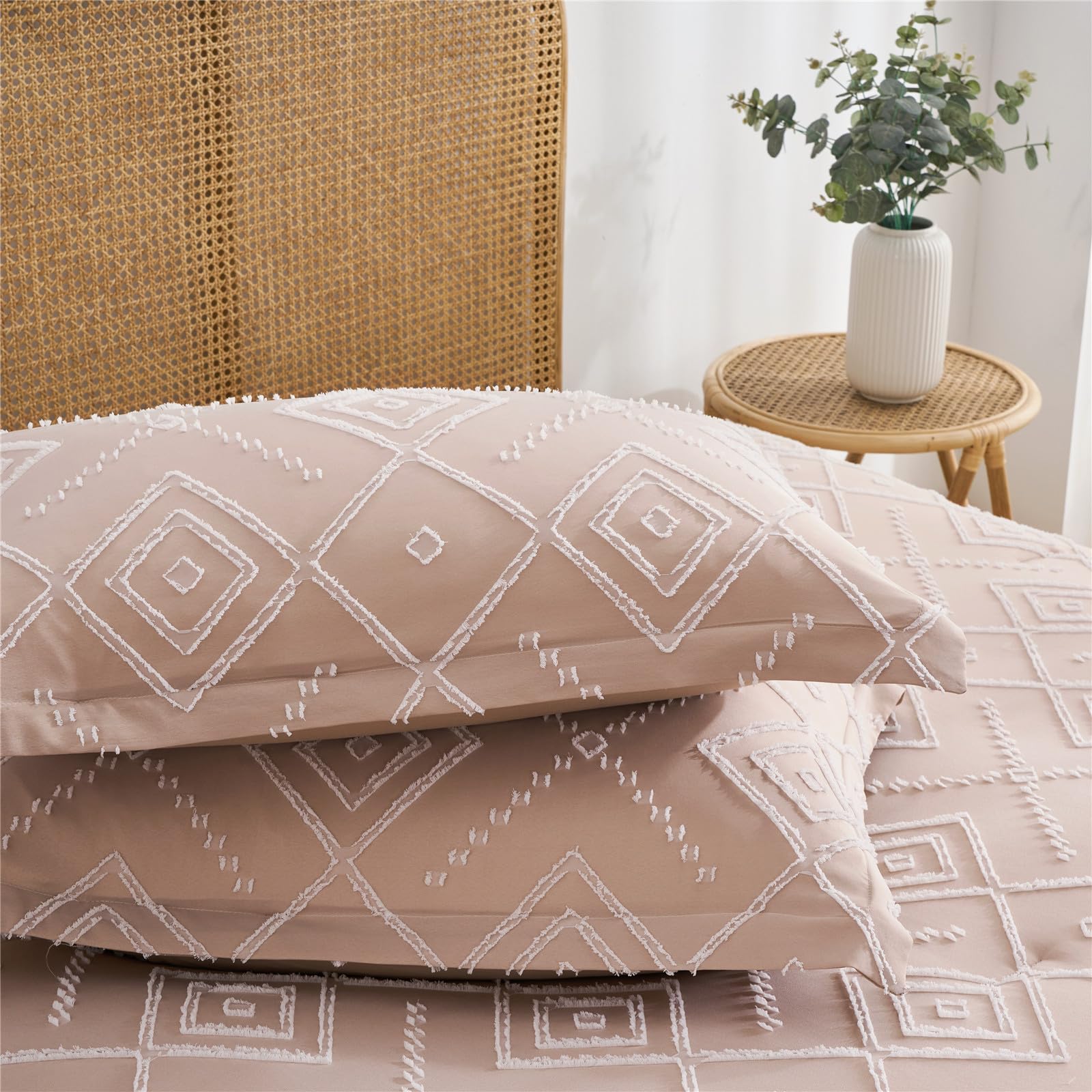 Blush Pink getuft dekbed set, queensize 7-delig bed in een tas, Shabby