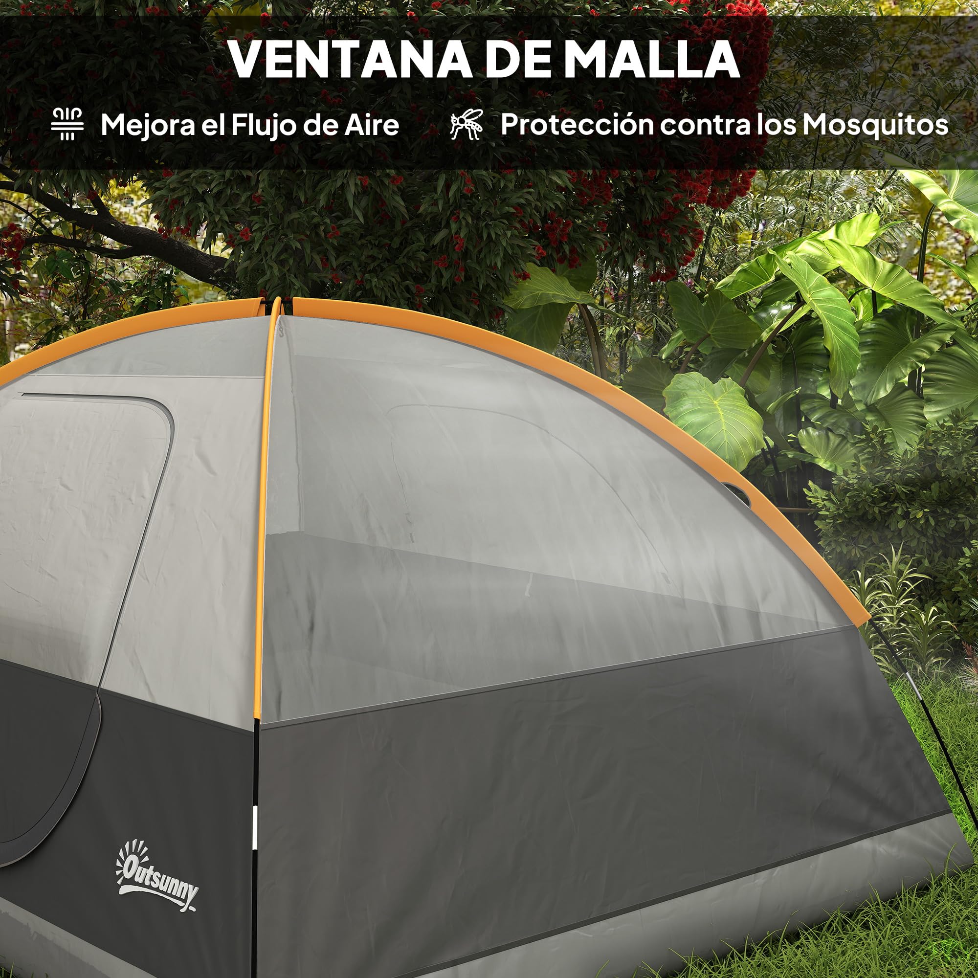 Outsunny Tienda de Campaña para 2-4 Personas Tienda de Camping Plegable con Ventana de Malla Puerta Gancho Bolsillos y Bolsa Resistente al Agua Fácil de Instalar para Senderismo Naranja y Gris