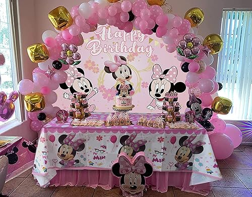 Miniatura 4 de Telón de fondo y mantel de ratón de dibujos animados rosa para niñas, decoración de fiesta de cumpleaños, baby shower, fiesta de cumpleaños,