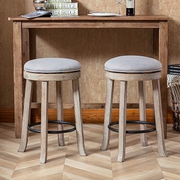 DUOMAY French Vintage Swivel Bar Stools Set of 2, 26 Counter Height Stools, Fabric Armless Barstool with Rubberwood Legs, Farmhouse Kitchen Island Chair for Dining Room Bar Coffee Shop, Grey