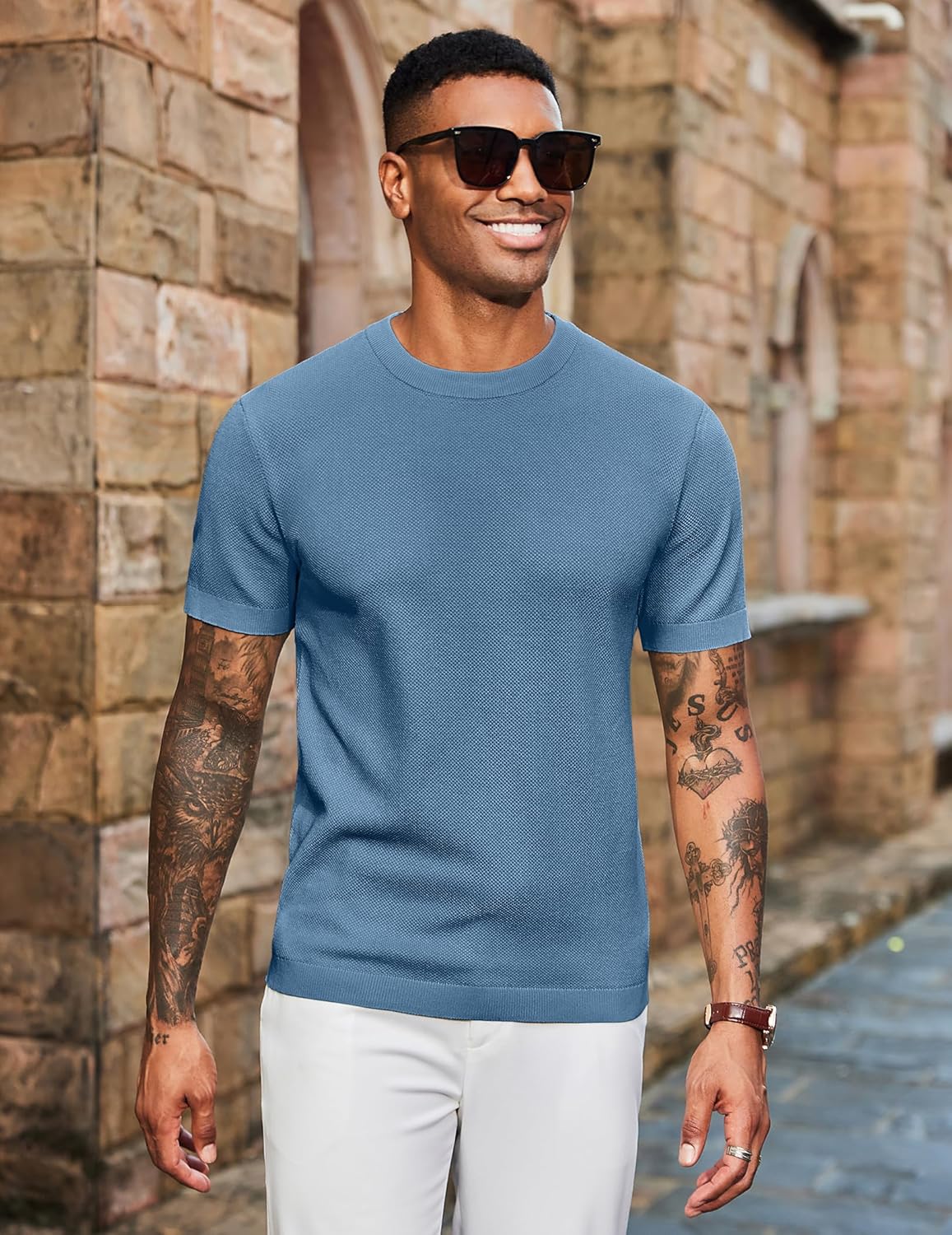 COOFANDY Men's Knit T-Shirts Short Sleeve Crewneck Shirt Casual Textured Pullover Tees - Image 7