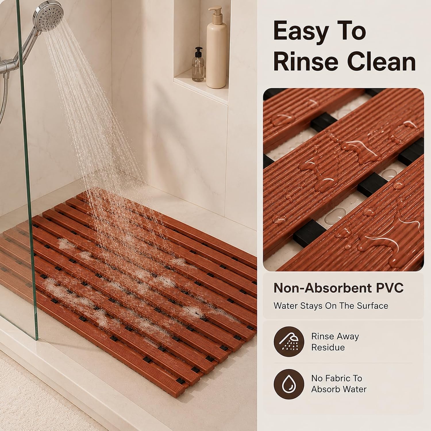 24 x 17 in PVC Shower Mat with Squeegee, for Small Showers