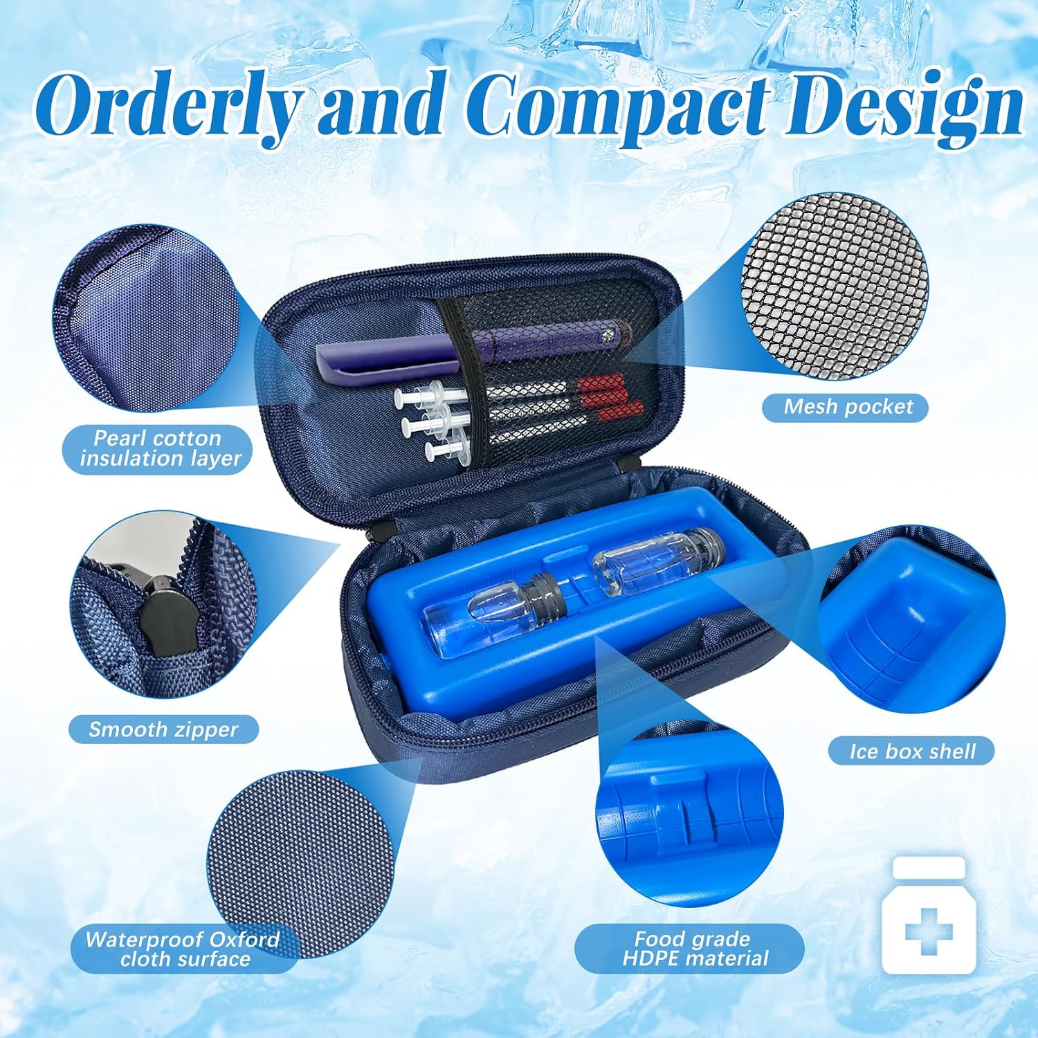 TEE-TEA Insulin Cooler Travel Case TSA Approved - Insulated Diabetic Supplies Organizer for Insulin Pens, Portable & Durable Cooler Bag for Travel, Compact Design for Diabetics (Navy Blue)