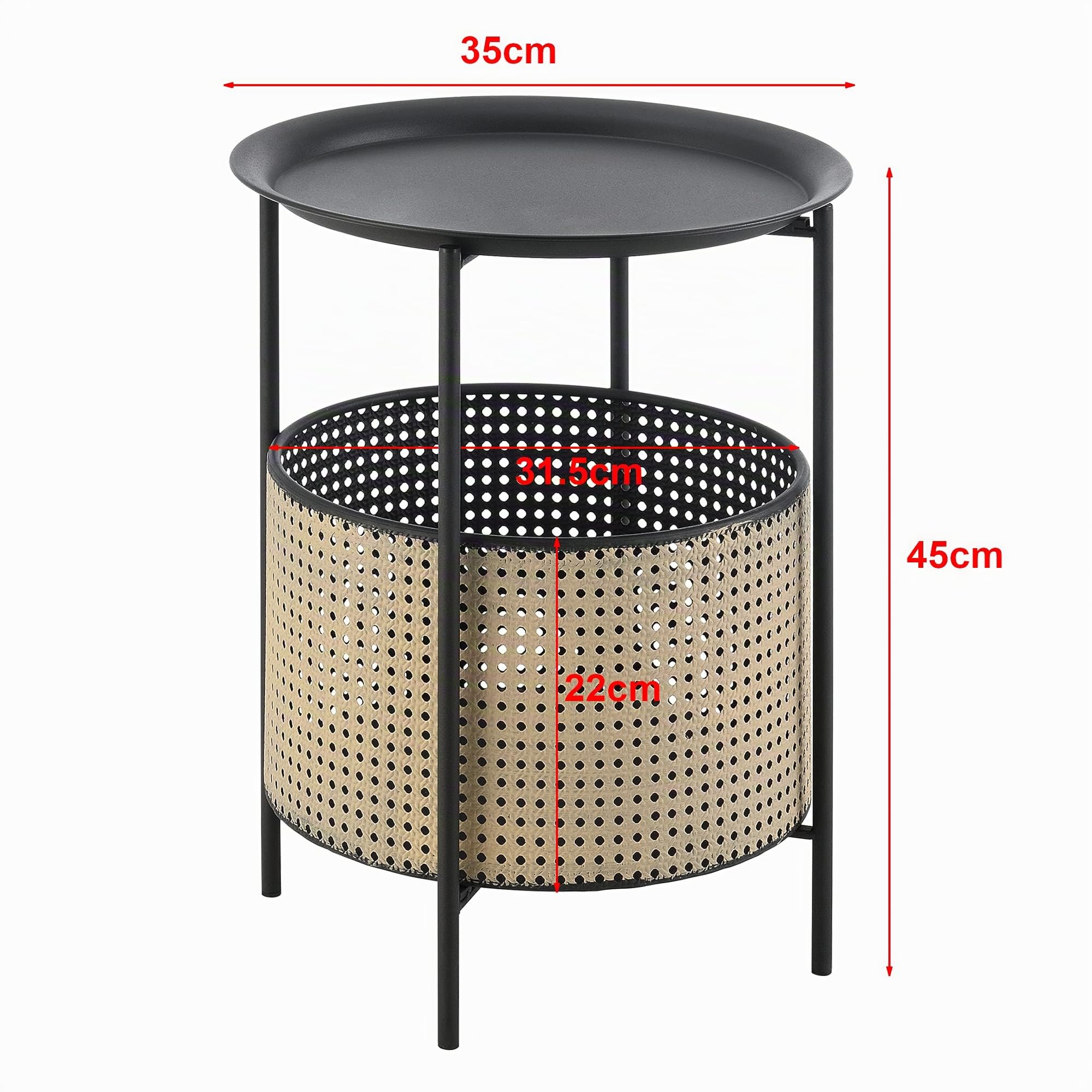 [en.casa] Table Basse Stylée à Plateau Amovible Panier Amovible Table d'appoint Multi-usages pour Bureau Salon Métal 45 x 35 cm Noir Sable