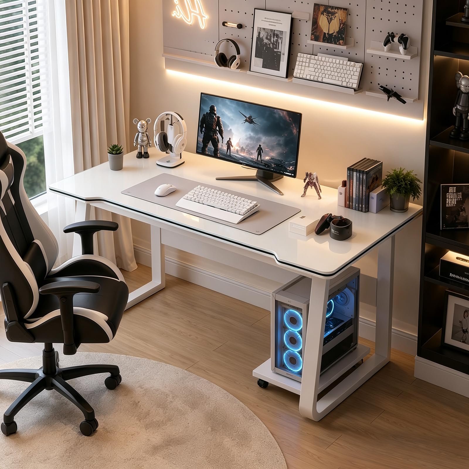 XUEGW Modern Gaming Desk, PC Table Student Writing Desks, Modern Wood Desk for Computer, Gamer Table for Office, Home (White, 140x60cm) — image 1