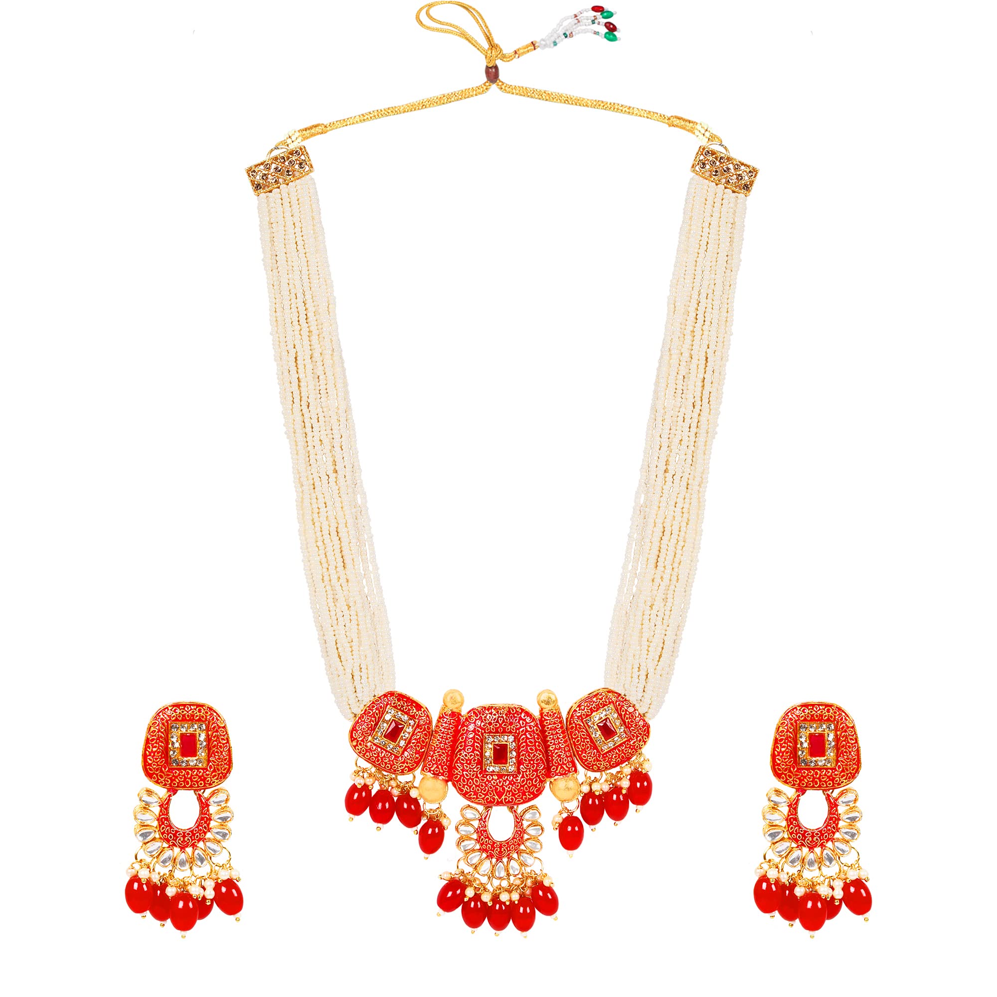 RAADHE CREATION Handmade Traditonal Mala Set For Women Kundan Jewellery Set For Wedding, Reception, Party | Gold Plated Mala Set for Women Stylish | Red (B0C4ZV5WLP) Amazon Price History, Amazon Price Tracker