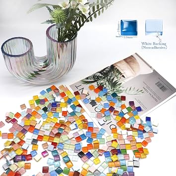 LITMIND 600Pcs / 1.1LB Mixed Colors Mosaic Tiles - 0.4 inch Square Crystal Glass Mosaic, Ideal for Stained Glass Art, Handmade Craft, and Home Decor