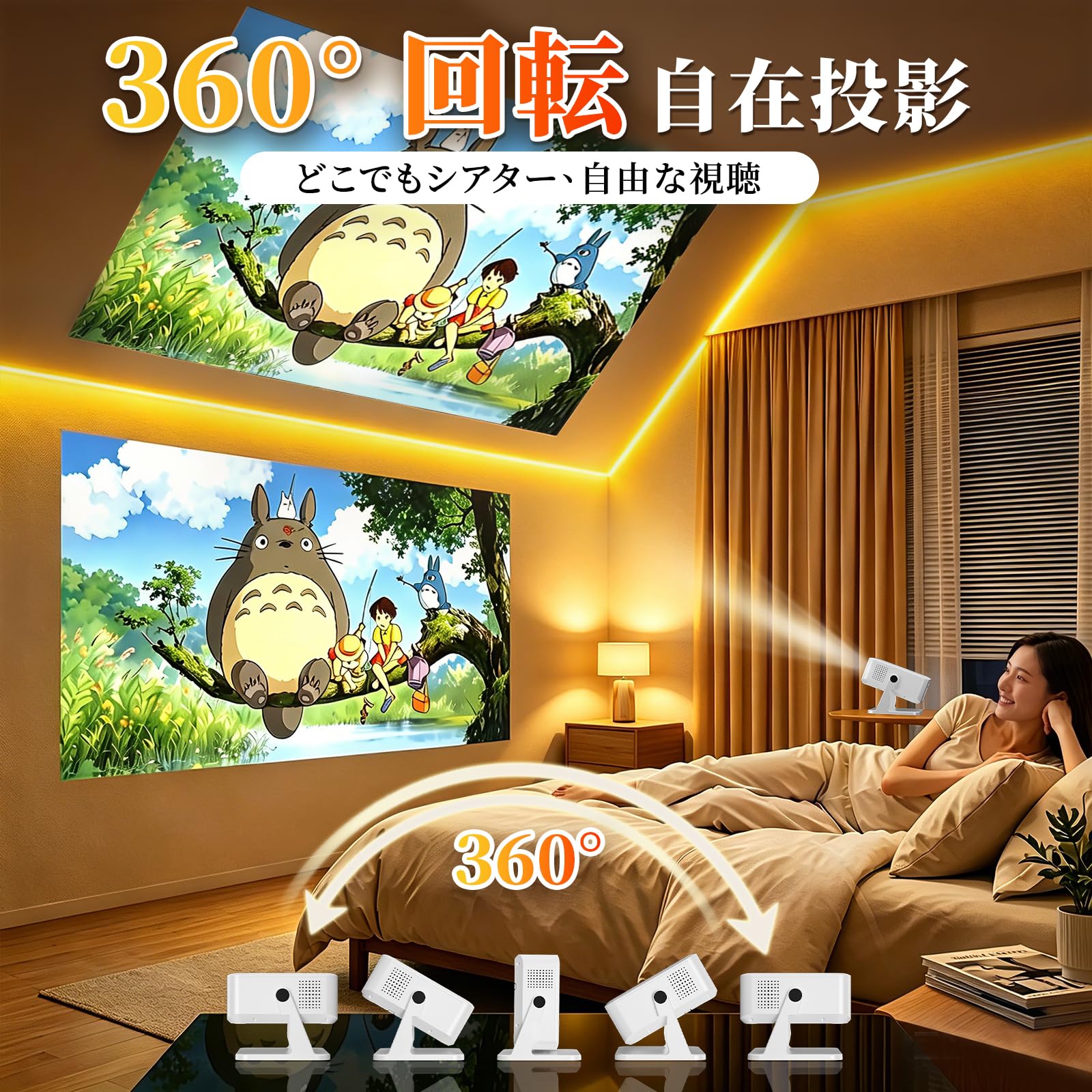 Amazon.co.jp: プロジェクター 家庭用 超小型【2026最新·360°回転