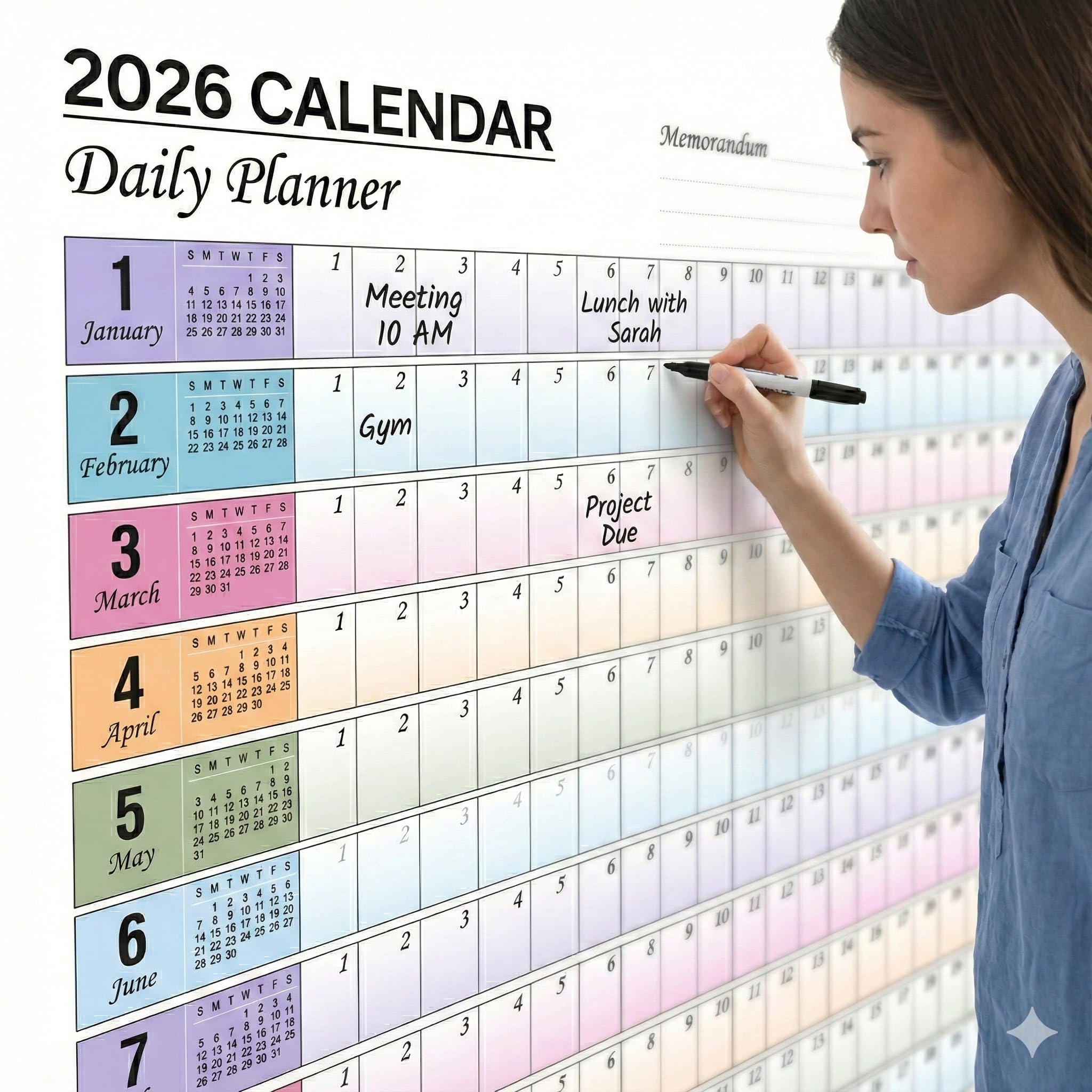 ThinkCrafts 2026 Wall Calendar Daily Planner, Large Format 28.5x19 Inches, Writable Surface with Color Dot Stickers, 12 Month Organizer