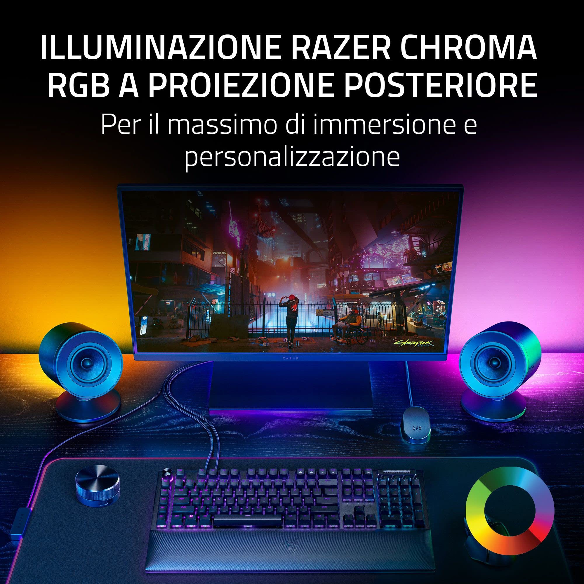 Razer Nommo V2 Pro - Altoparlanti da Gaming per PC 2.1 Full Range con Subwoofer Wireless (Driver Full Range da 3" con Punte di Fase in Alluminio, THX Spatial Audio) Nero