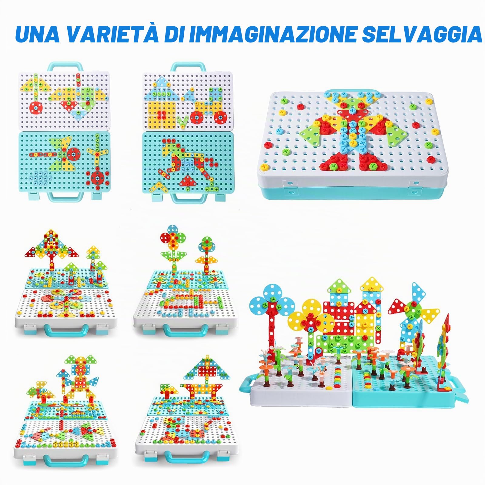 Ark miido Giocattoli Montessori con Trapano, Giochi Montessori Mosaico Giocattolo 3D Puzzle Scatola Giocattolo con Trapano Regalo per Bambini 3 4 5 6 Anni 399 Pezzi