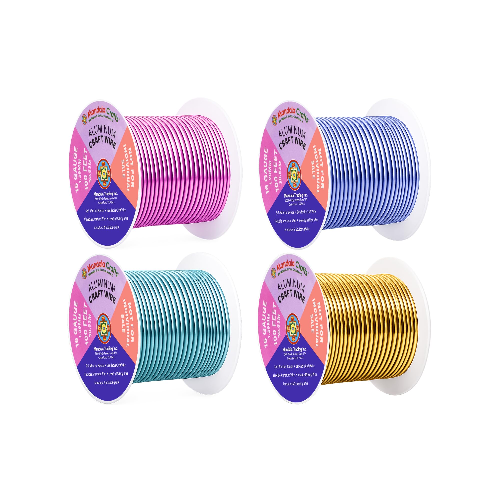 Mandala Crafts 16 Gauge Anodized Aluminum Craft Wire for Jewelry Making - 400 FT Colored Flexible Pastel Wire - Bendable for Bonsai Armature Crafting Sculpting