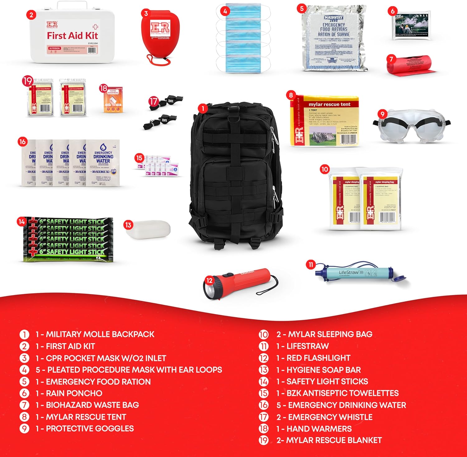Ever Ready First Aid Disaster Relief Kit- Black