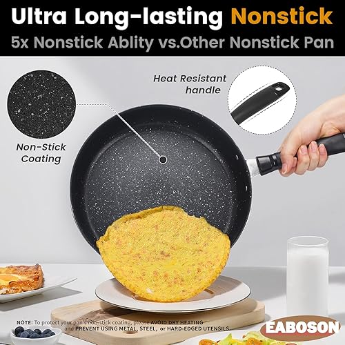 Miniatura 6 de Sartén antiadherente de 3 piezas, utensilios de cocina con revestimiento de piedra, sartén para tortilla de huevos de 9, 10 y 11 pulgadas con mango