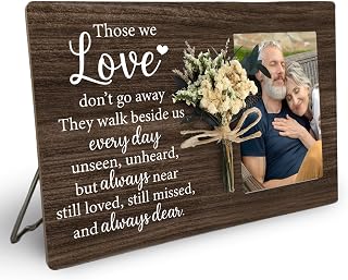 Memorial Picture Frame with Bouquet, Those We Love Don't Go Away Wooden Photo Frame Gifts for Loss of Loved one, 4x6 inch Photo