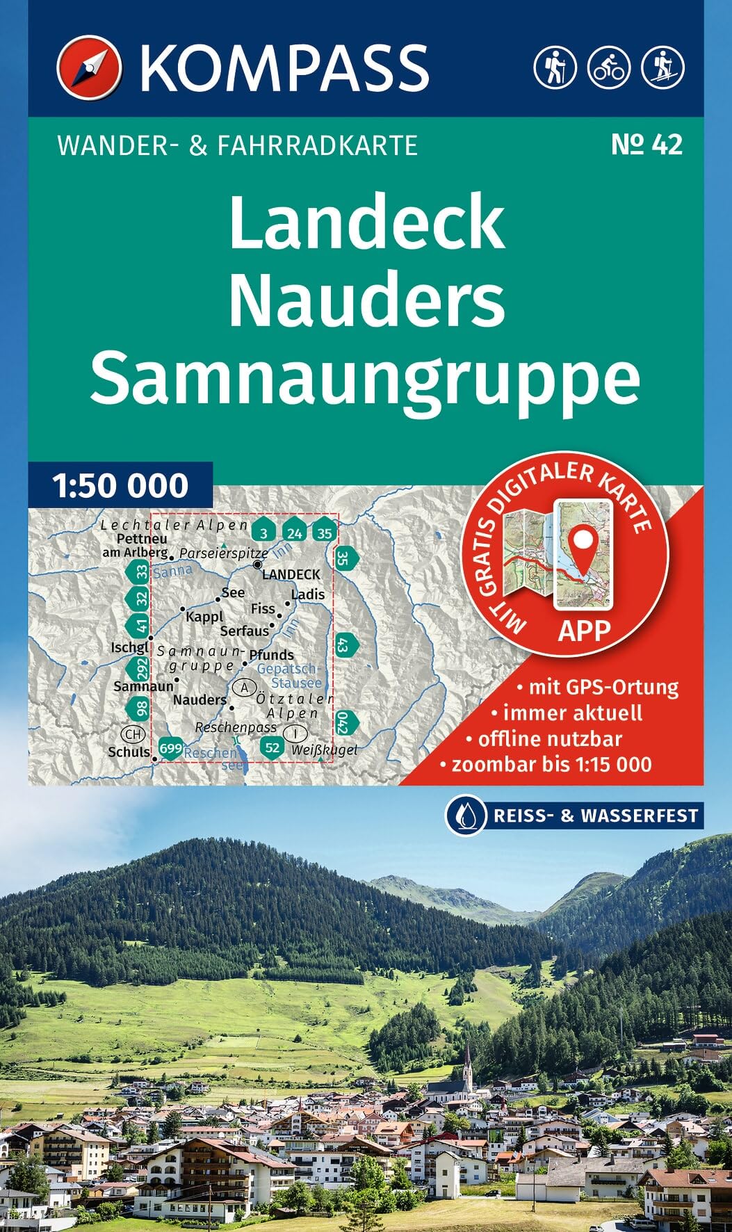 KOMPASS Wanderkarte 42 Landeck, Nauders, Samnaungruppe 1:50.000: Wander- und Fahrradkarte in einem - inklusive Offline-Verwendung in der KOMPASS-App. Wander-& Radwege. Skitouren. Langlaufen. Reiten.
